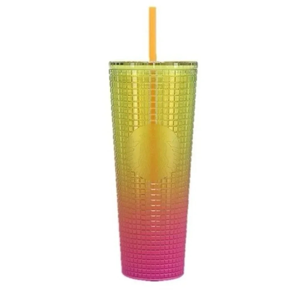 STARBUCKS | Cold Cup Tumbler Cup Straw Venti Summer Ombré Pink Yellow | 24 oz